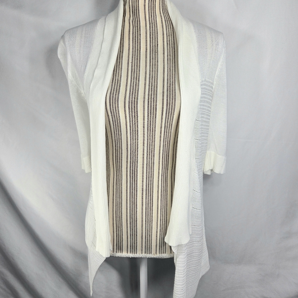 Cupio White Short Sleeve Open Front Cardigan Size Small